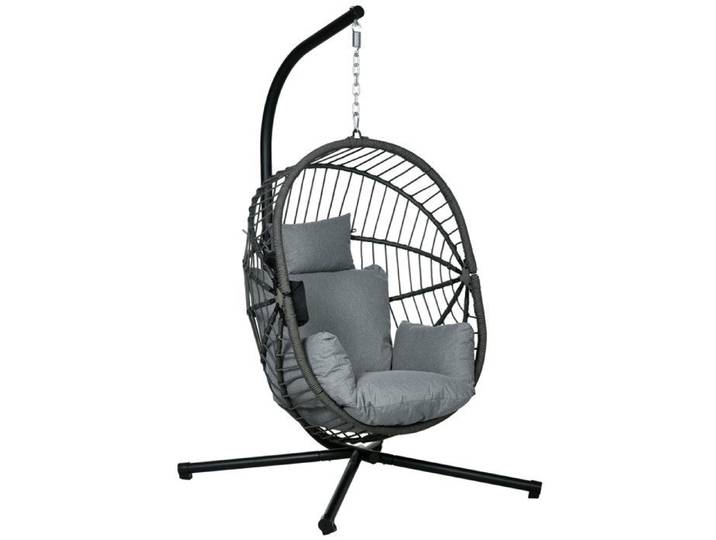 Fauteuil œuf suspendu - Outsunny - intérieur et extérieur - panier pliable - coussin rembourré - poche - cadre en acier - gris