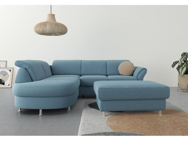 Ecksofa, Webstoff, Hellblau 250×212 cm, Mit Bettfunktion & Bettkasten, Sit & More