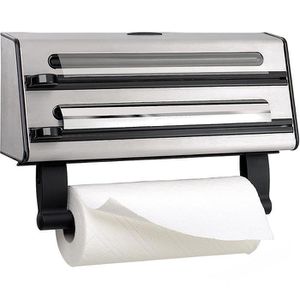 Emsa Küchenrollenhalter Contura 504180, Edelstahl, silber / schwarz, Schneidabroller für Wand