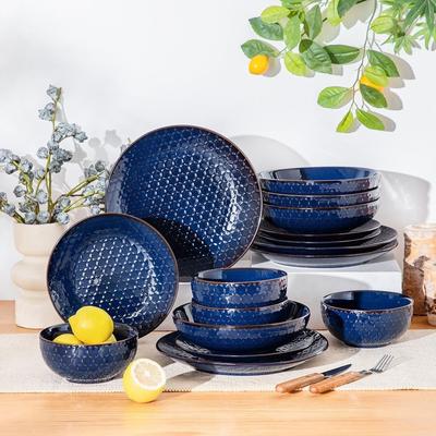 MALACASA LYDIA Embossed Stoneware 16-Piece Dinnerware Set