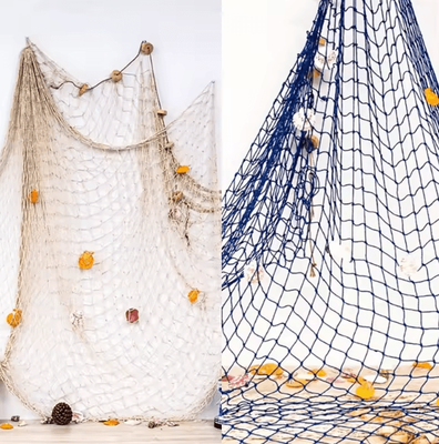 Inspire Curations Mediterranean Nautical Fishing Net Wall Decor Coastal Beach Hanging Accent b Blue 1