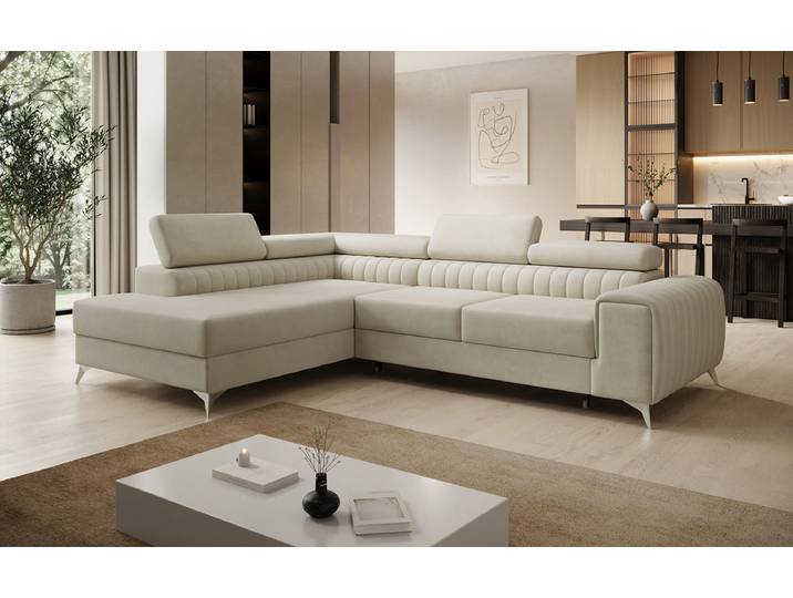 Designer Ecksofa Aurea mit Schlaf- und Klappfunktion in Samt - Samt - Dunkelbraun - Links - Luxusbetten24