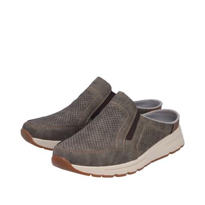 Clog RIEKER, Herren, Gr. 43, Textil, grau (braun), Lederimitat, Schuhe Clog, Sommerschuh, Hausschuh mit seitlichen Stretcheinsätzen