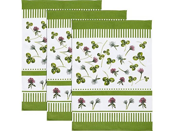 Erwin Müller Geschirrtuch, Küchentuch, Trockentuch im 3er-Pack mit Druckmotiv Kleeblatt und Blüten natur-grün Größe 50x70 cm - strapazierfähig, saugstark, 100% Baumwolle