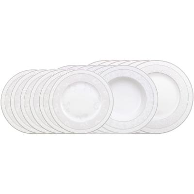 Geschirr-Set VILLEROY & BOCH "Teller-Set Gray Pearl 18er Set weiß", weiß, 18, Porzellan, Geschirr-Sets, Geschirr-Set, Spülmaschinengeeignet, Mikrowellengeeignet