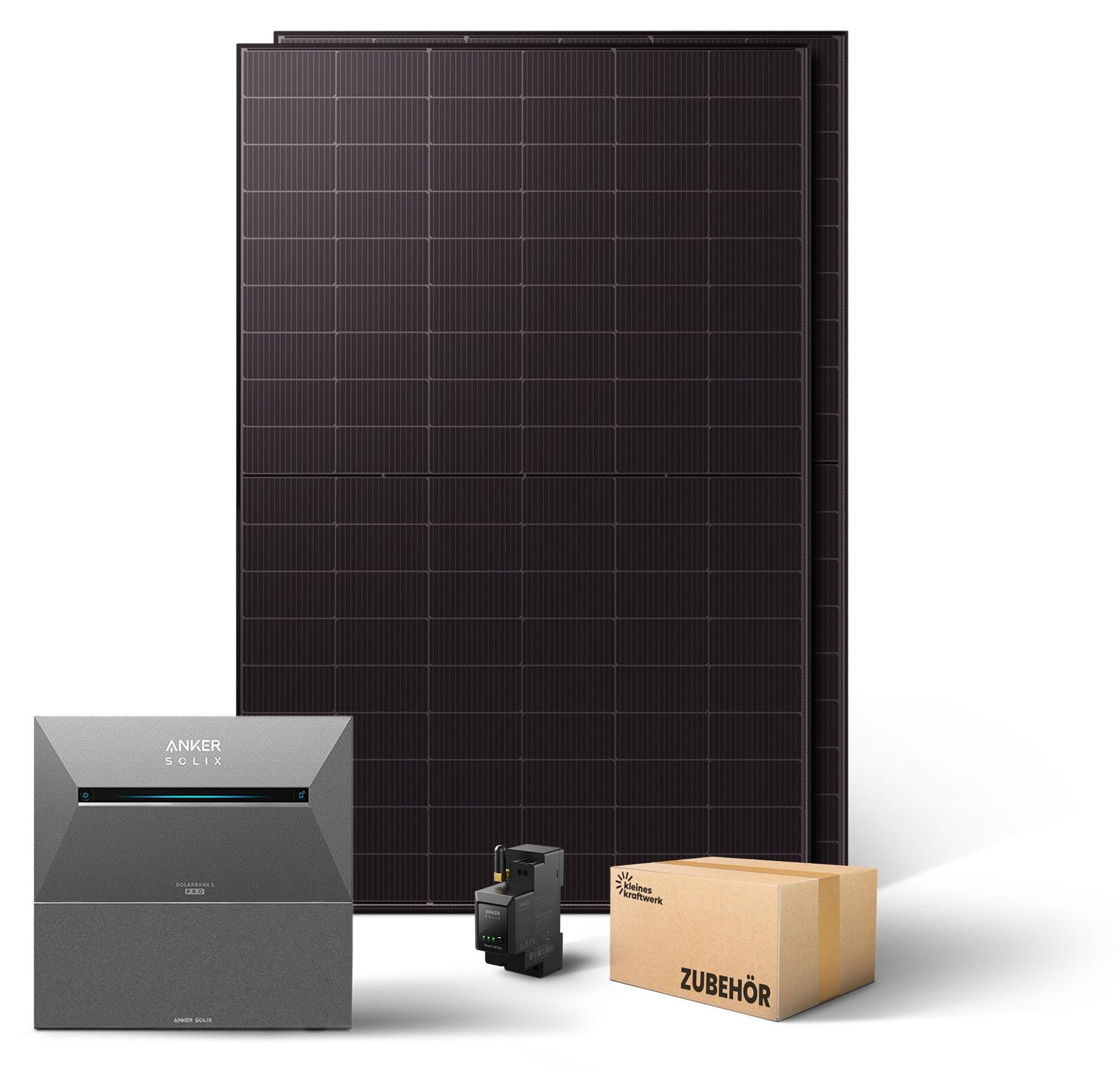 Kleines Kraftwerk 1000W Balkonkraftwerk ohne Halterung (bifazial) inkl. Anker Solarbank 3 + Zusatzbatterie - 0% MwSt - Solaranlage mit Speicher