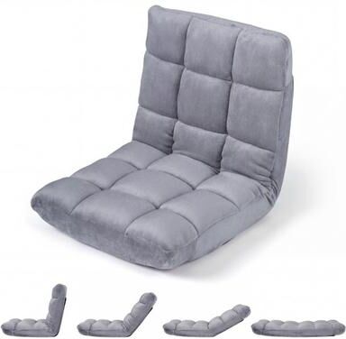 Costway 14-Position Adjustable Cushioned Floor Chair-Light Gray