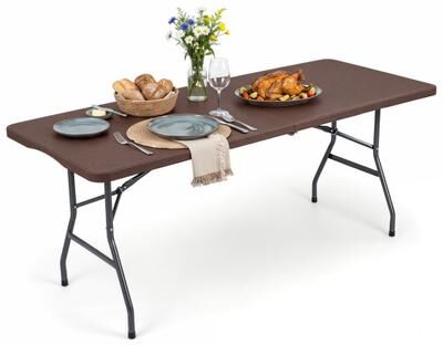 Costway 6 FT Plastic Fold-in-Half Camping Table-Coffee