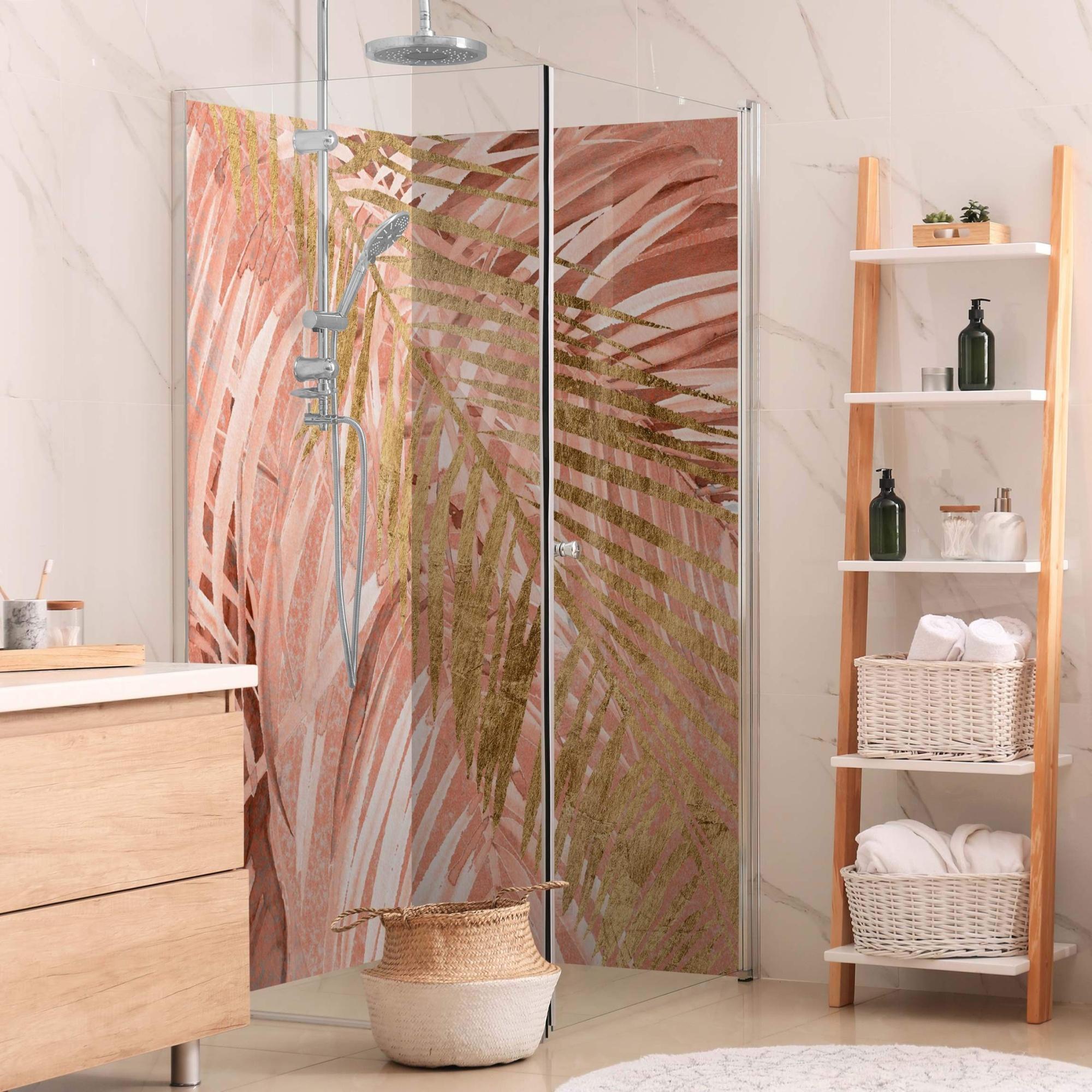 Duschrückwand originell selbstklebend - 0.61 mm Wandpaneel wasserfest Design rosa Tropisch Badrückwand fugenlos Premium matt 100x190 cm