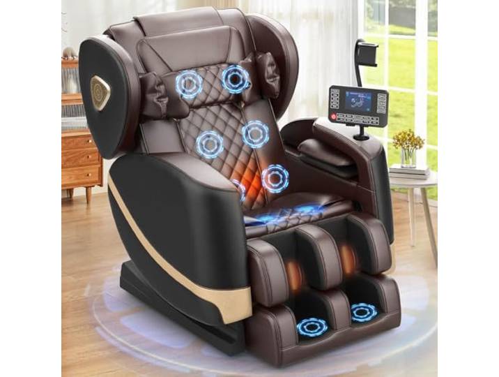 F FURNIMAT Massagesessel Ganzkörper, Zero Gravity Relaxsessel Massagestühle mit Taillen- und Beinheizung, Komfort-Airbags, Fußrollen, 10 Massagerollen, Bluetooth-Lautsprecher, Fernbedienung