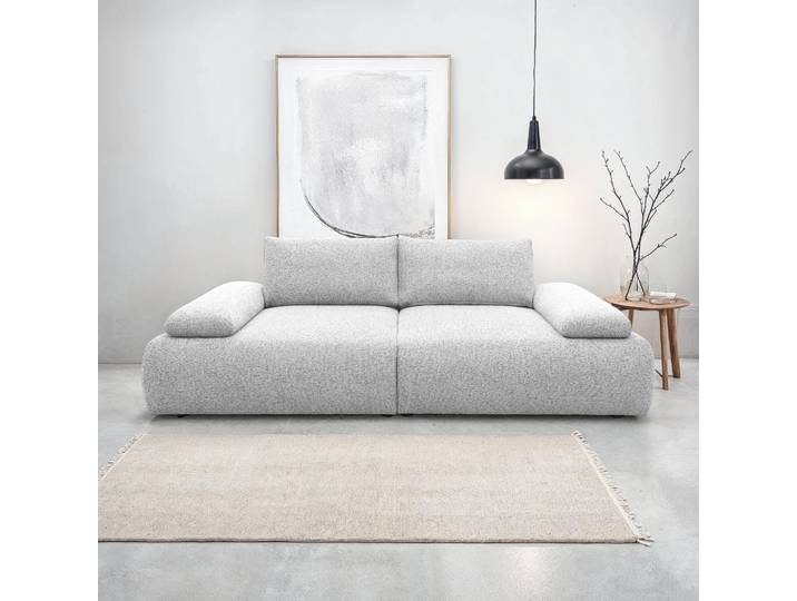 Big-Sofa, Strukturstoff, Silber, 244×113 cm, Armlehnenverstellung, Modern, Domo-Collection