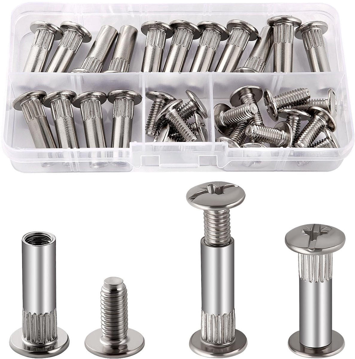 15 stuks Nikkel Verbindingsschroeven M6 met Bouten voor Meubelbevestiging, 26-35 mm