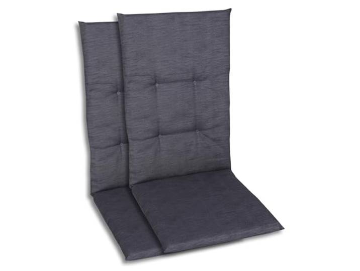 GO-DE Textil Bequeme und attraktive Polsterauflagen für Hochlehner-Gartenstühle (2er-Set, Uni anthrazit, Hochlehner)