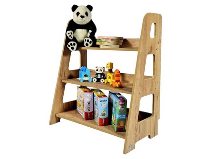 Kids Helper Spielzeugregal – Montessori Kinderregal aus MDF mit 3 Fächern, 70 x 40 x 80 cm, Sockelaussparung, kindgerechte Höhe, Eiche, TS-310