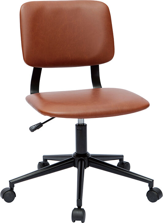Miliboo Chaise de bureau à roulettes vintage marron et métal noir LAB