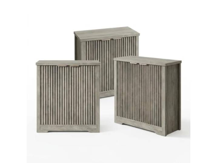 IDEALHOUSE Geriffeltes Allzweck-Sideboard aus Holz Hell‑Antik 3er Set Storage Cabinet 93 x 48 x 23 cm mit 2 Türen, verstellbaren Regalen, Akzent-Kommode für Wohnzimmer, Küche, Esszimmer oder Flur