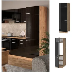 Vicco Kühlumbauschrank Küchenschrank R-Line Solid Eiche Schwarz 60 cm modern