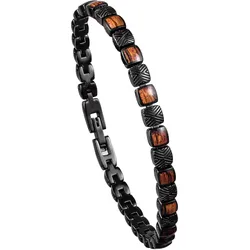 Holzkern Herrenarmband Edelstahl Peppered Zebrano/Schwarz