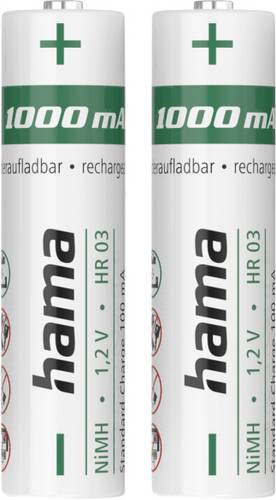 Hama NiMH-Akkus, AAA Micro, 1000 mAh, 1,2 V, 2 Stück Micro (AAA)-Akku NiMH 1.2V 2St.