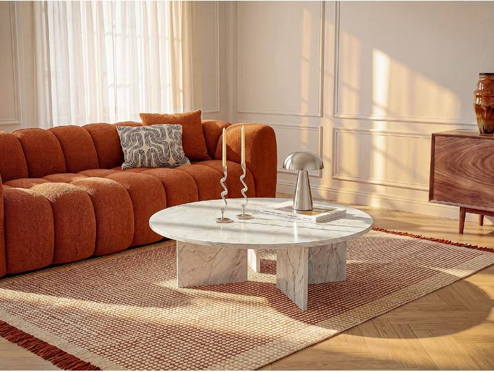 Runder Couchtisch - Weiß Marmor-Optik TOPANIA