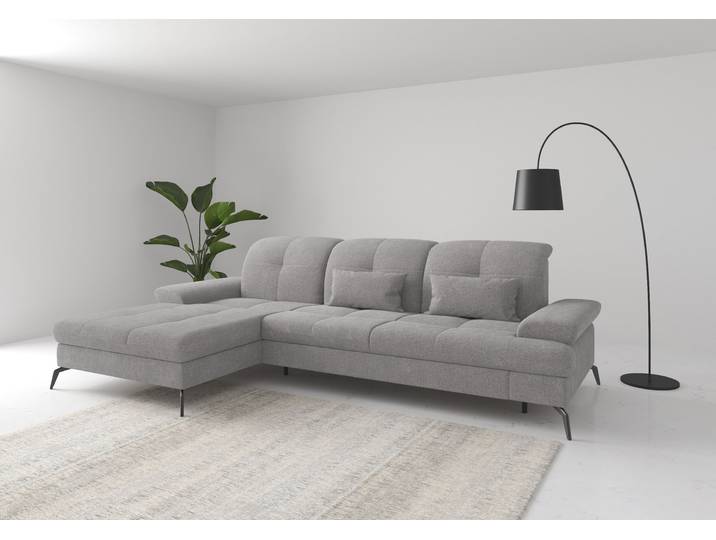 Ecksofa, 100% Polyester, Hellgrau, 279×185 cm, Sitztiefenverstellung & Armteilverstellung, Sit&More
