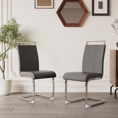 Modern Dining ChairsHigh Back Upholstered Side Chair with C-shaped Tube plating Metal Legs (Set of 2)