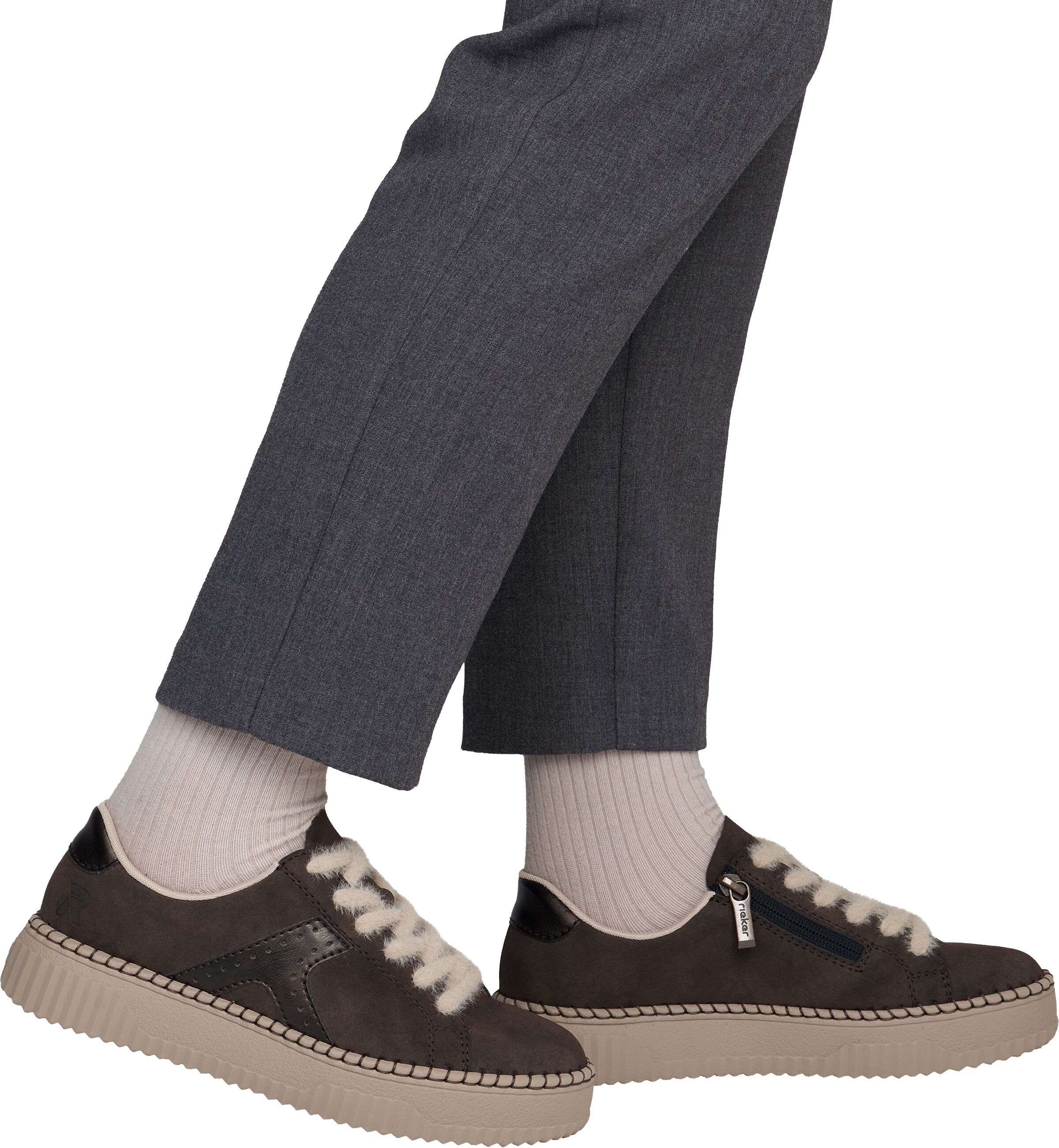 Plateausneaker RIEKER, Damen, Gr. 40, Textil, dunkelbraun, Lederimitat, Nubuklederimitat, Schuhe Plateausneaker, Halbschuh, Schnürschuh mit gepolsterter Innensohle
