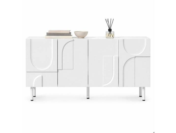 Buffet bas – Sideboard blanc – Design géométrique et rangement fermé – 160 cm