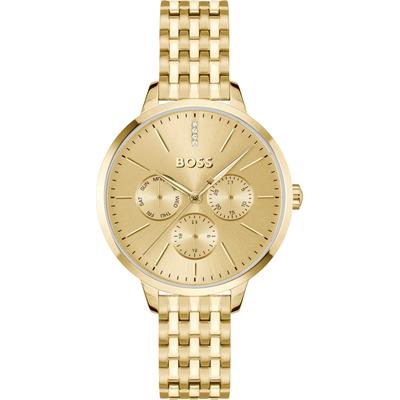 Multifunktionsuhr BOSS "SYMPHONY", gold (goldfarben), Armbanduhren, Damen, Quarzuhr, Armbanduhr, Damenuhr, Edelstahlarmband, analog