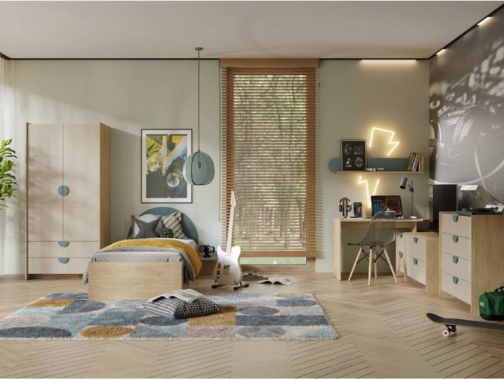 ROYAL24_MARKT Jugendzimmer-Set Lexi Jugendzimmer-Set 4-teilig mit Kleiderschrank, (Set, 4-tlg)