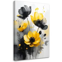 WANDBILD, Graue gelbe Blumen Natur