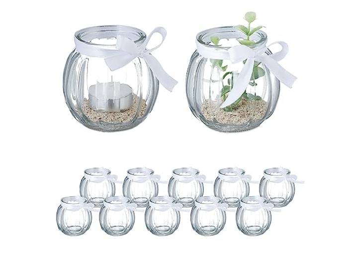 Relaxdays Photophores\, Lot de 12\, en Verre\, Porte-Bougies à nœud\, intérieur & extérieur\, déco\, Transparent