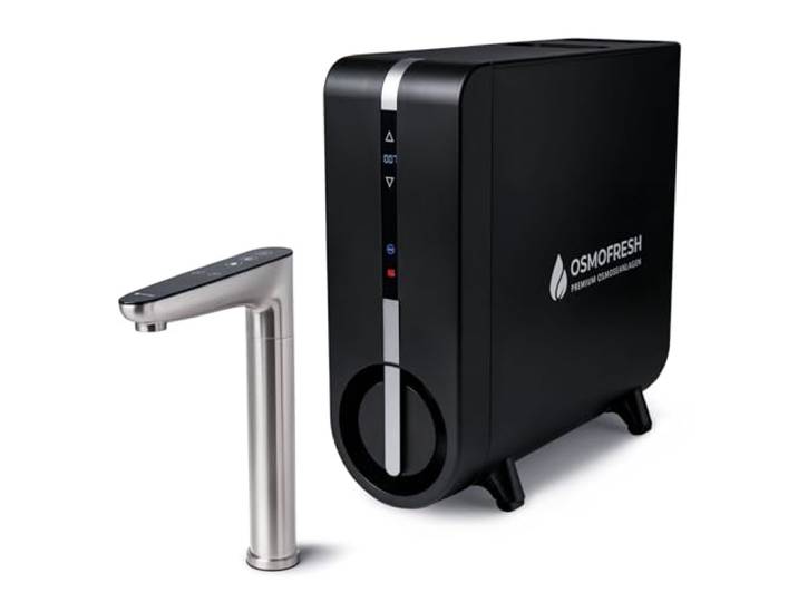 OsmoFresh Osmoseanlage FlowOne+ 1,8l/min Heißwasser bis 95°C extrem leise 5in1 Umkehrosmose Filterung 750 GPD Touch Wasserhahn Wasserfilter für Küche Büro kalkfreies Trinkwasser