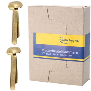 Böttcher-AG Musterbeutelklammern Ø 7mm, Rundkopf, gold, Länge 20mm, 500 Stück