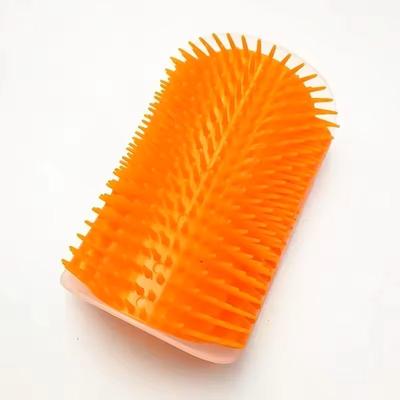 Inspire Select Cat Corner Self Groomer Brush Wall Corner Mounted Massager & Hair Remover For Cats orange