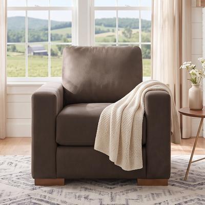 Accent Chair Upholstered Armchair Block Style Accent Chair Sofa Chair with Rubber Wood Base
