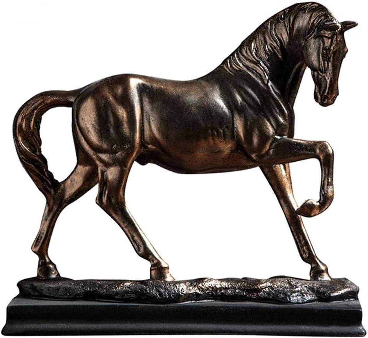 Metallic Paardenbeeld van Hars met Gedetailleerd Ontwerp - 23 x 24 x 8 cm