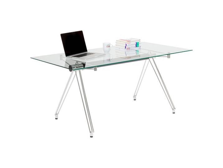 Kare-Design Schreibtisch, Klar, Chromfarben, Metall, Glas, rechteckig, Rundrohr, Haarnadel, 80x71x160 cm, Büromöbel, Büromöbel-Sets & Büromöbel-Serien, Büromöbelserien