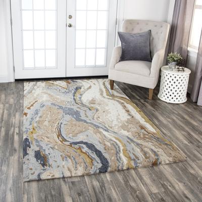 Alora Decor Flare Blue, Grey, Taupe, and Gold Hand-tufted Wool Rug