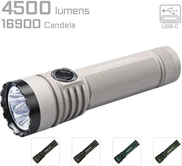 AceBeam LED-Taschenlampe E75, 4500 lm, schwarz
