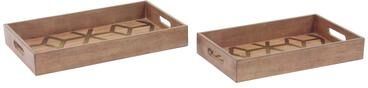 Studio 350 Set of 2 Geometric-Patterned Rectangular Pine Wood Trays