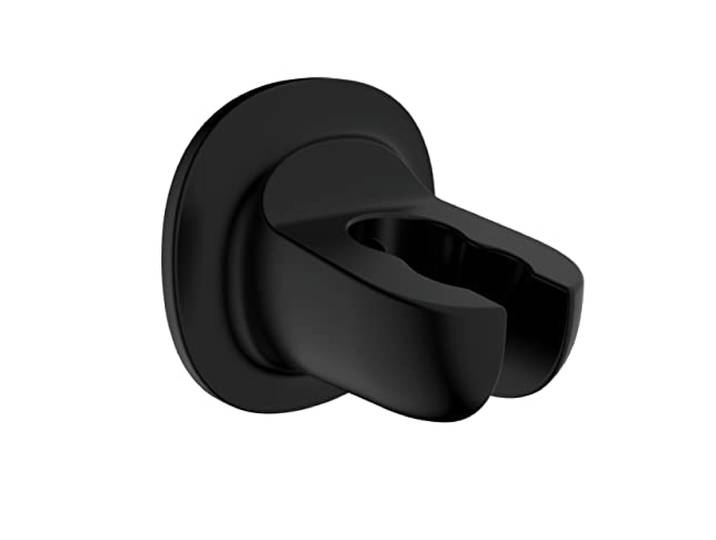 WENKO Support pour pomme de douche Libertà\, support mural pour douchette à fixation facile sans percer avec tampon adhésif\, en plastique solide ABS\, amovible sans laisser de trace\, diameter 7 cm\, noir