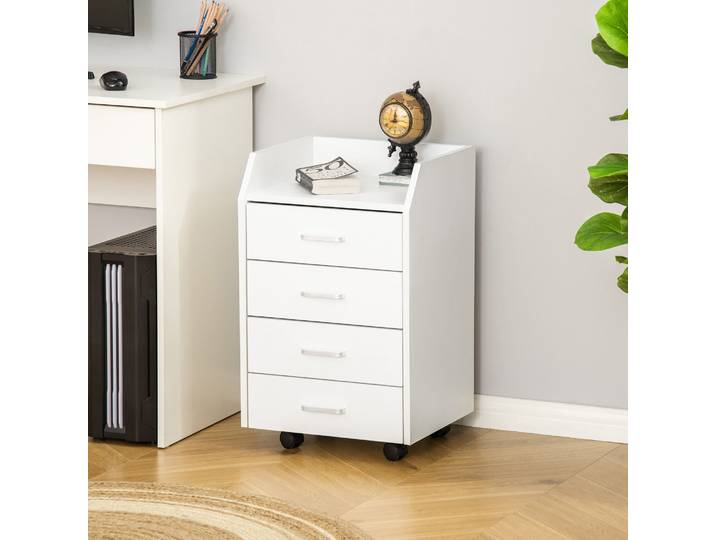 Caisson Bureau Vinsetto 4 Tiroirs Blanc Sur Roulettes