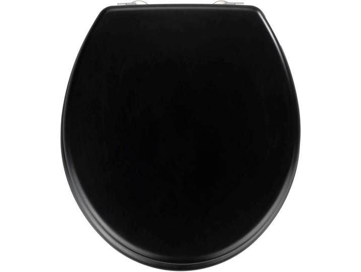 WC-Sitz WENKO Prima , schwarz, B:38cm L:41cm, MDF - Mitteldichte Holzfaserplatte, WC-Sitze, WC-Sitz, matt, aus MDF, feuchtigkeitsresistent, Edelstahlbefestigung