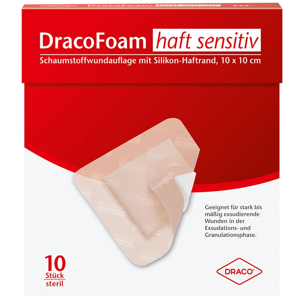 Dracofoam Haft sensitiv Schaumst.Wund.10x10 cm 10 St Verband