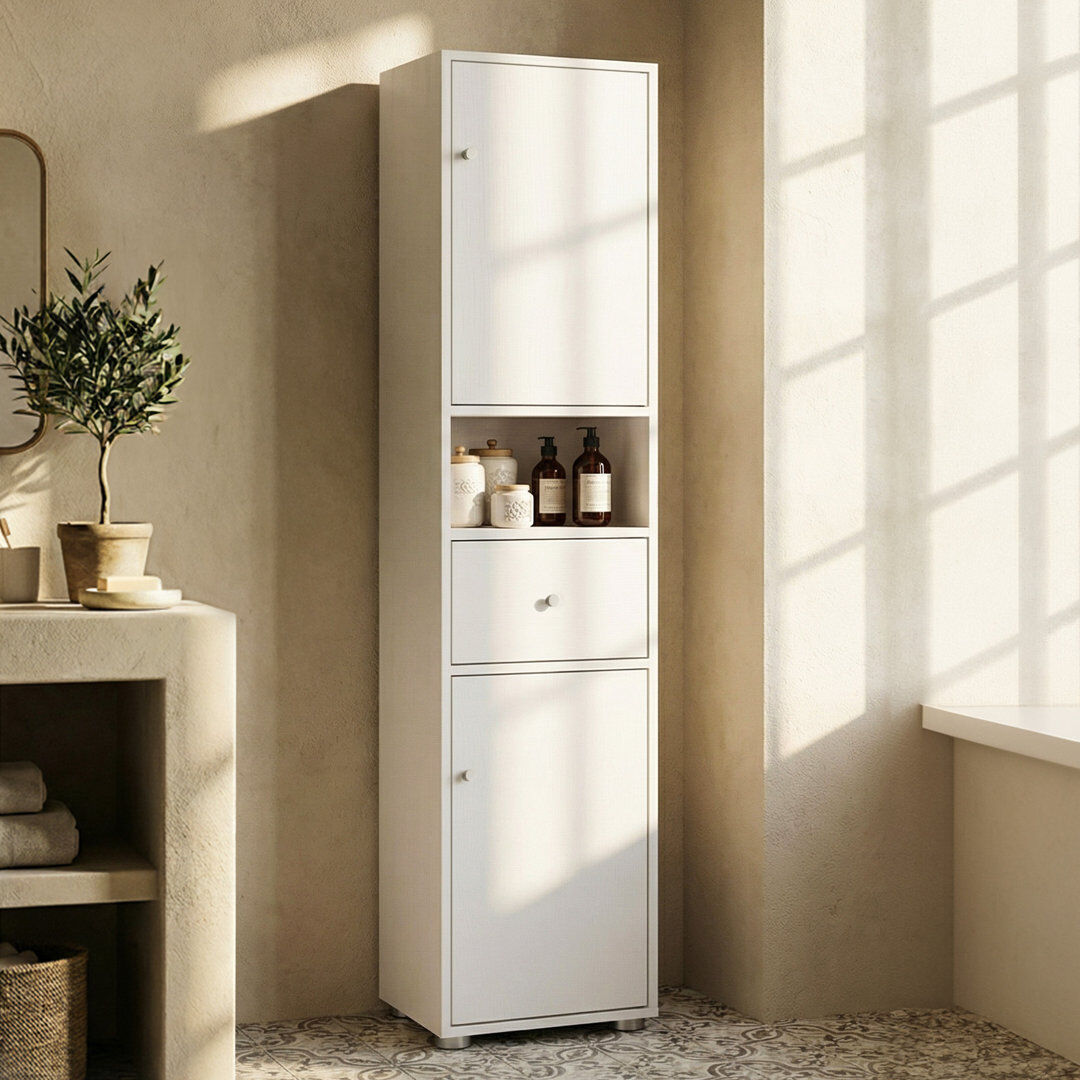 East Urban Home Bathroom Cabinet White 164cm H X 40cm W X 30cm D
