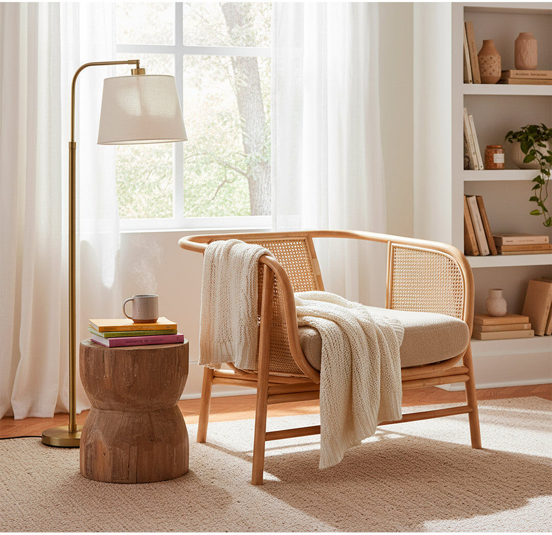 Bay Isle Home Seoul Black Wicker rattan chair with webbing Natural Wood 81cm H X 80cm W X 75cm D