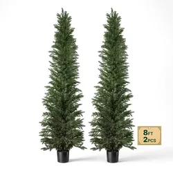 VEVOR Künstliche Pflanze 2 Stk. Künstliche Zypressen mit PP-Topf 2438mm, Dekopflanze für Balkon Büro Veranda Terrase Garten, UV-Beständig, Immergrüner Kunstbaum aus PE, Naturgetreu, Indoor & Outdoor