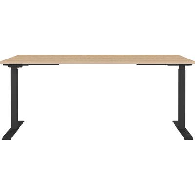 Schreibtisch GERMANIA "Lissabon", braun (lindberg, eiche, nachbildung, schwarz, schwarz, lindberg, eiche, nachbildung), B:180cm H:120cm T:80cm, Tische, Schreibtisch, Die Bedieneinheit speichert 3 Höhen und hat einen USB-Ladeport.