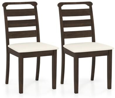Costway Polyester Upholstered Wooden Dining Chair Set of 2-Walnut